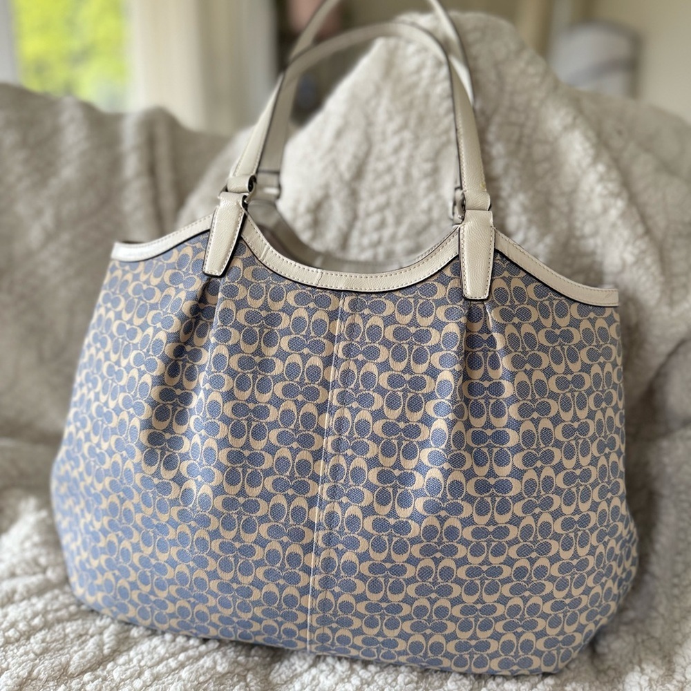 Legacy Vintage Coach Signature Stripe Devon Coach Blue Jacquard Shoulder Bag - Picture 6 of 16